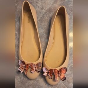 Melissa Nude Ballet Flats with Rose Gold Butterfly Details
